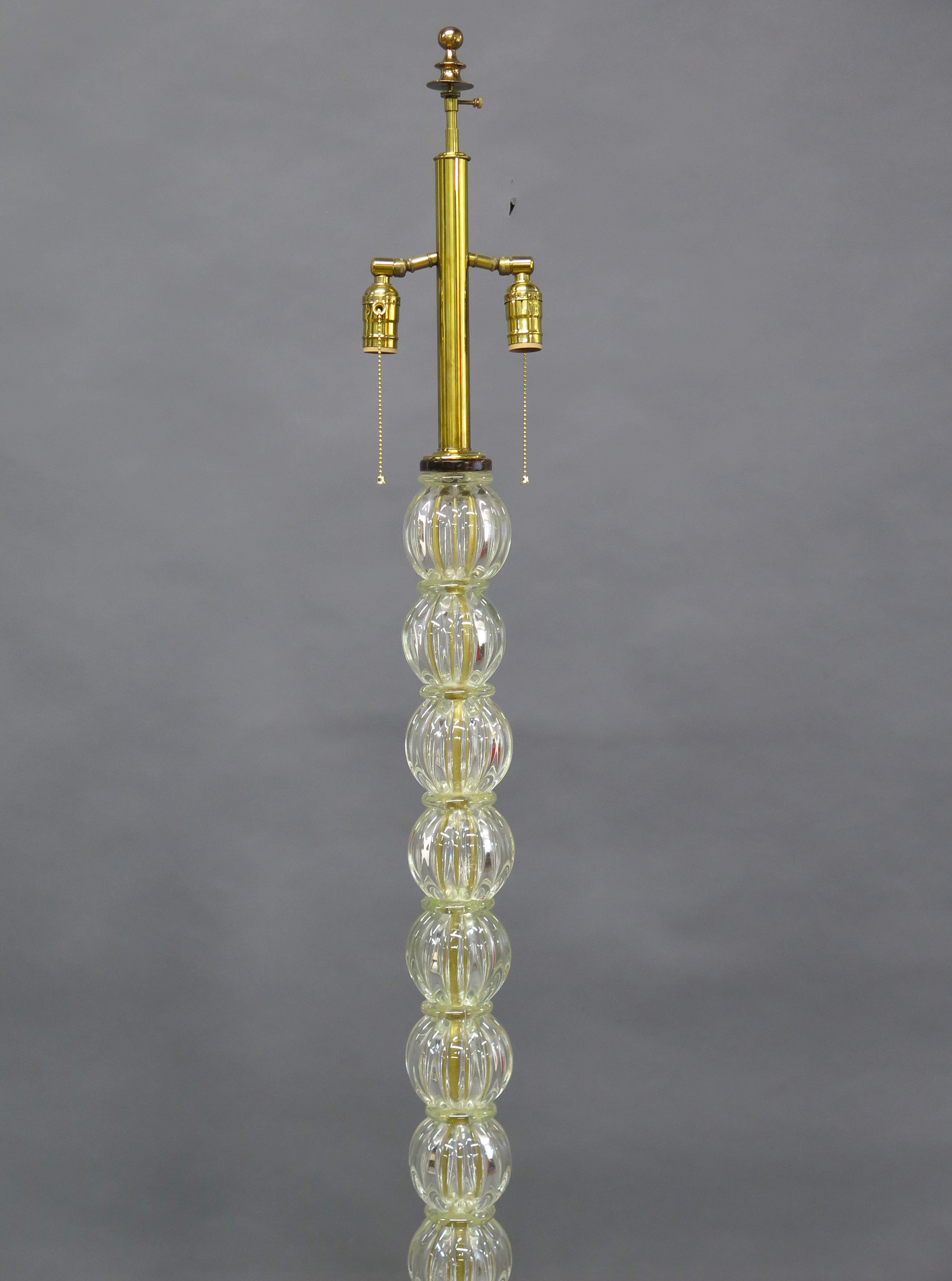 Elegant Clear Glass with Gold Murano Floor Lamp