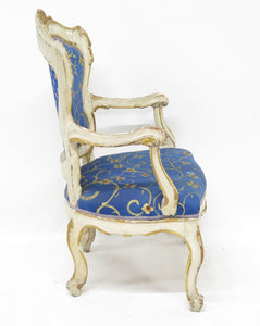 A 19th Century Venetian Painted and Parcel Gilt Arm Chair in the Rococo Style