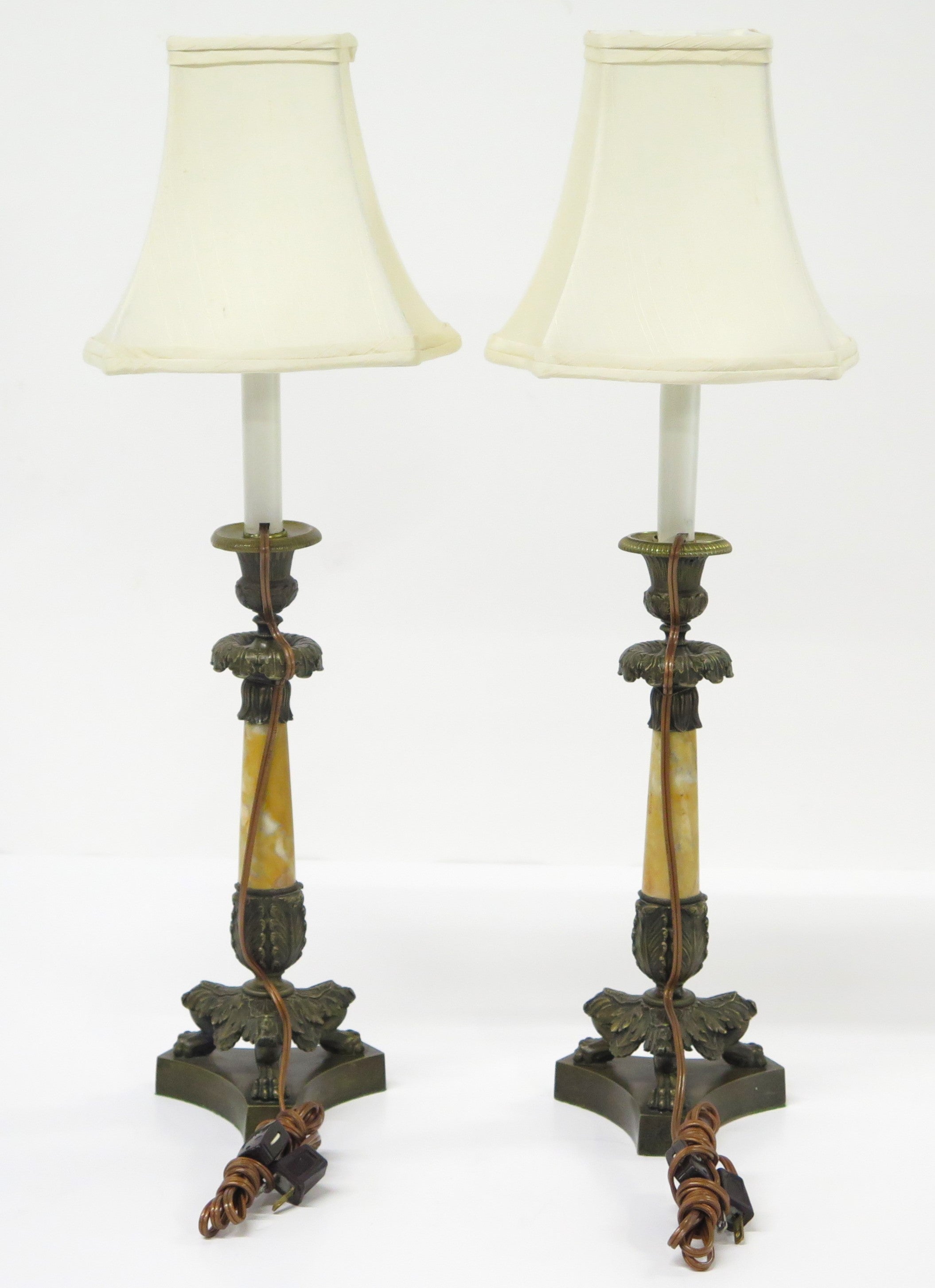 Pair of Charles X Patinated Bronze Lamps