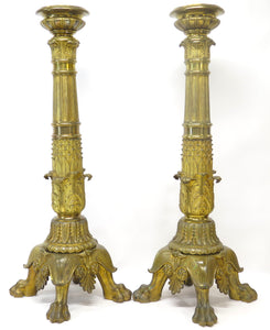 A Pair of Large, Impressive Mid-19th Century Gilt Bronze Torchieres