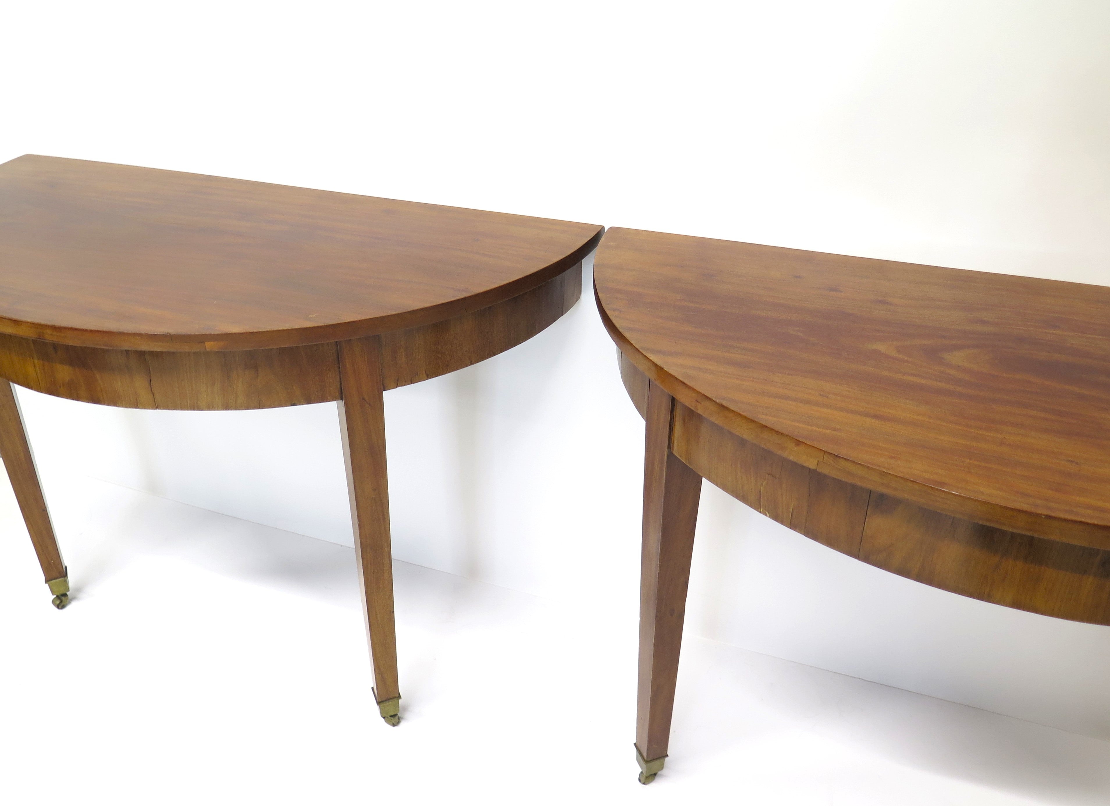 Pair of Walnut Directoire Demi-lune Console Tables