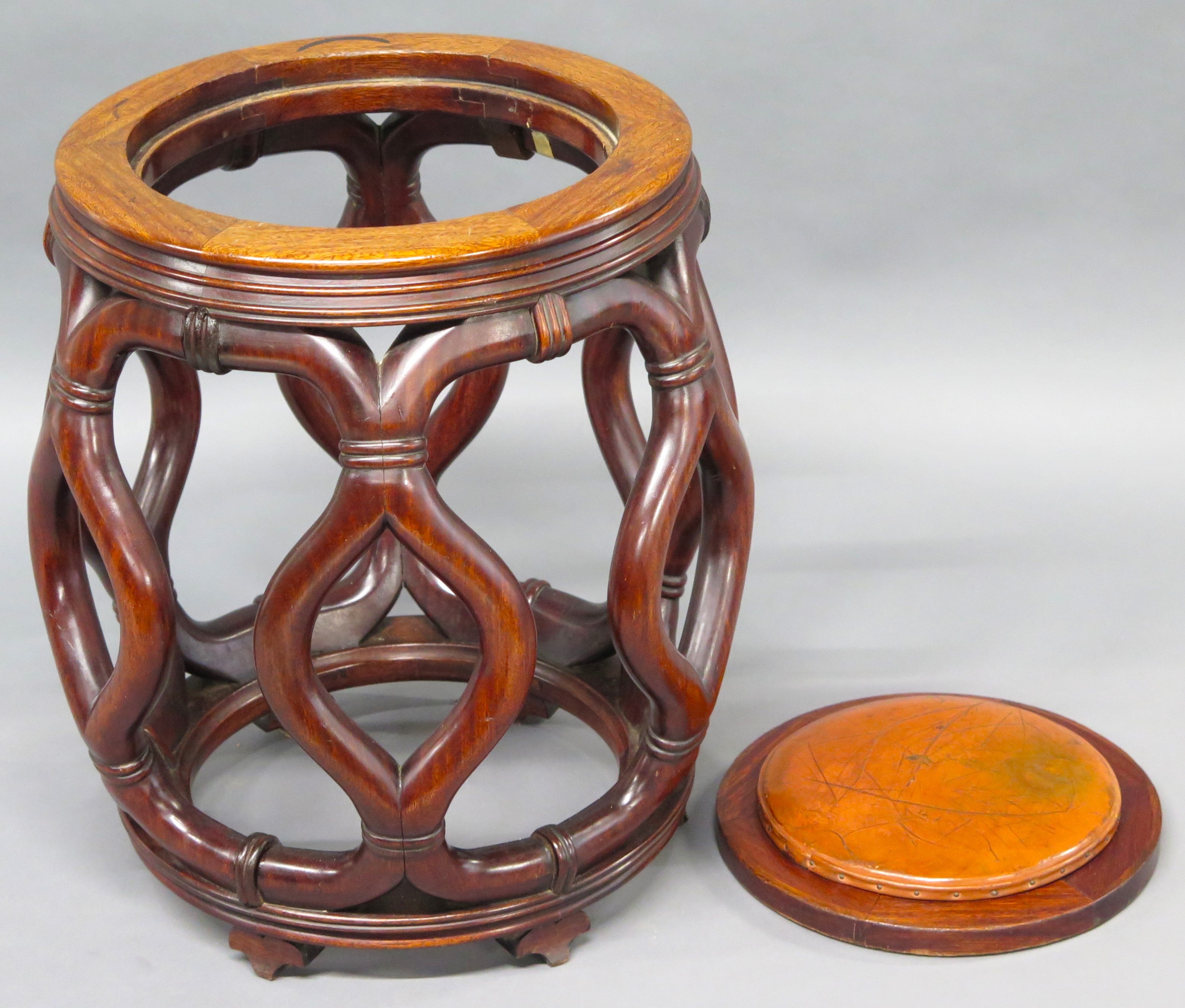 Chinese Hardwood Stool / Low Occasional Table of Barrel Form