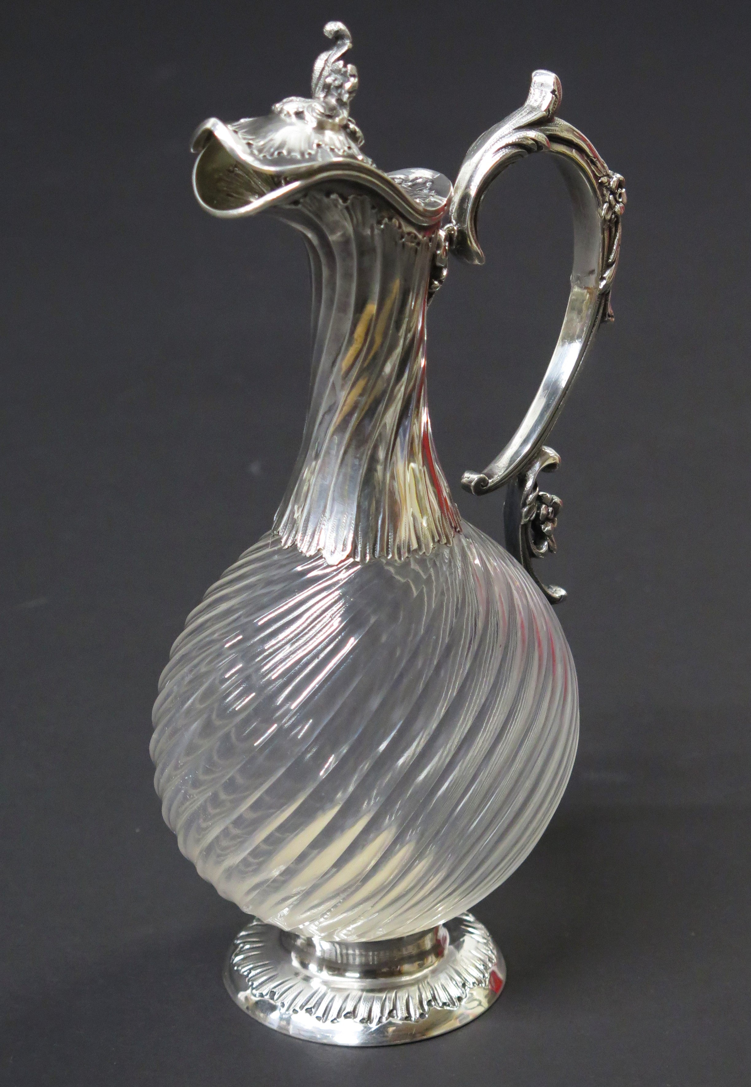 Antique French Sterling Silver Cut Crystal Claret Jug, Ewer