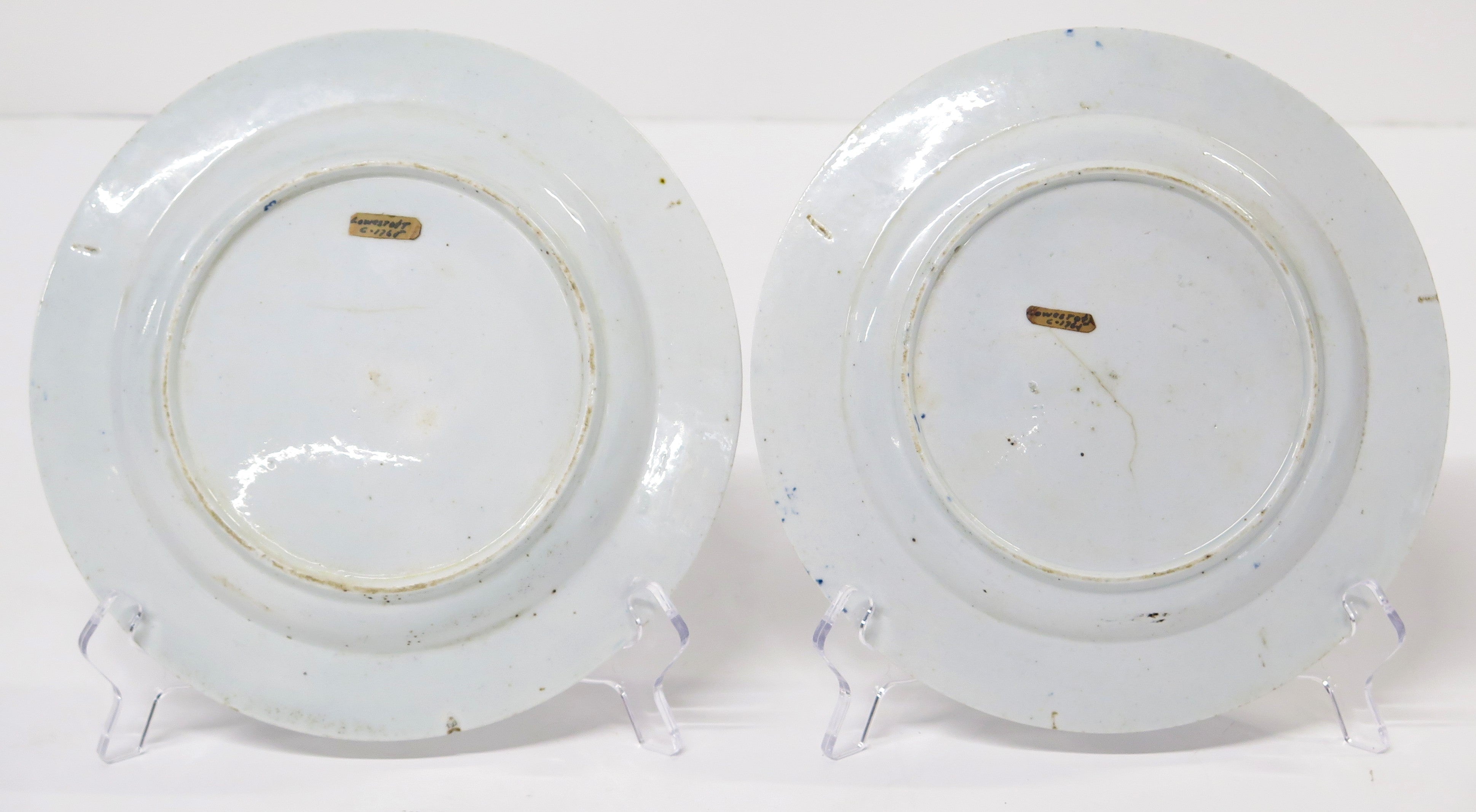 Pair of Blue and White Lowestoft Chinese-Style Plates, circa 1768-70