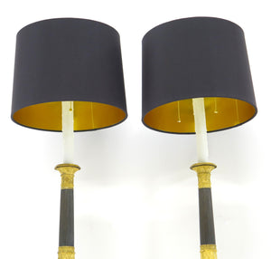 Pair of Charles X Bronze Doré and Patinated Bronze Candlesticks as Custom Lamps