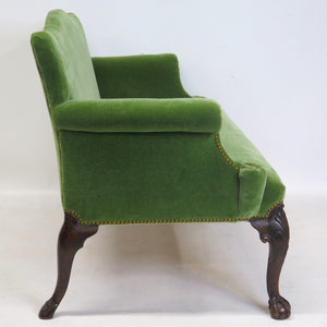 Early George II Settee, circa 1730s, in Moss Green Mohair Velvet