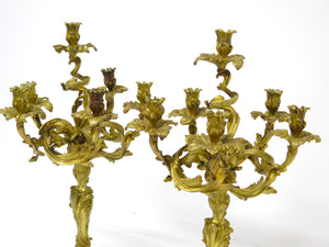 Pair of Beurdeley Louis XV-Style Gilt Bronze Six-Light Candelabra