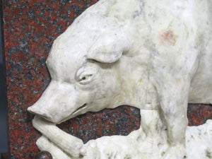 18th Century Bas Relief of a Hog, Carrera Marble on Granite
