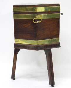Georgian Mahogany Hexagonal Cellarette with Wide Brass Bands