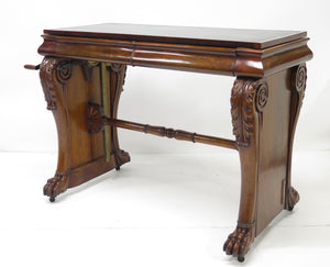 William IV Mahogany Stretcher Based Library Table with Black Leather Top