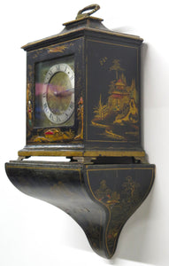 A Charming French Black Lacquer Chinoisorie Japanned Bracket Clock