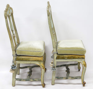 A Pair of 18th Century Paint and Parcel Gilt Italian Side Chairs