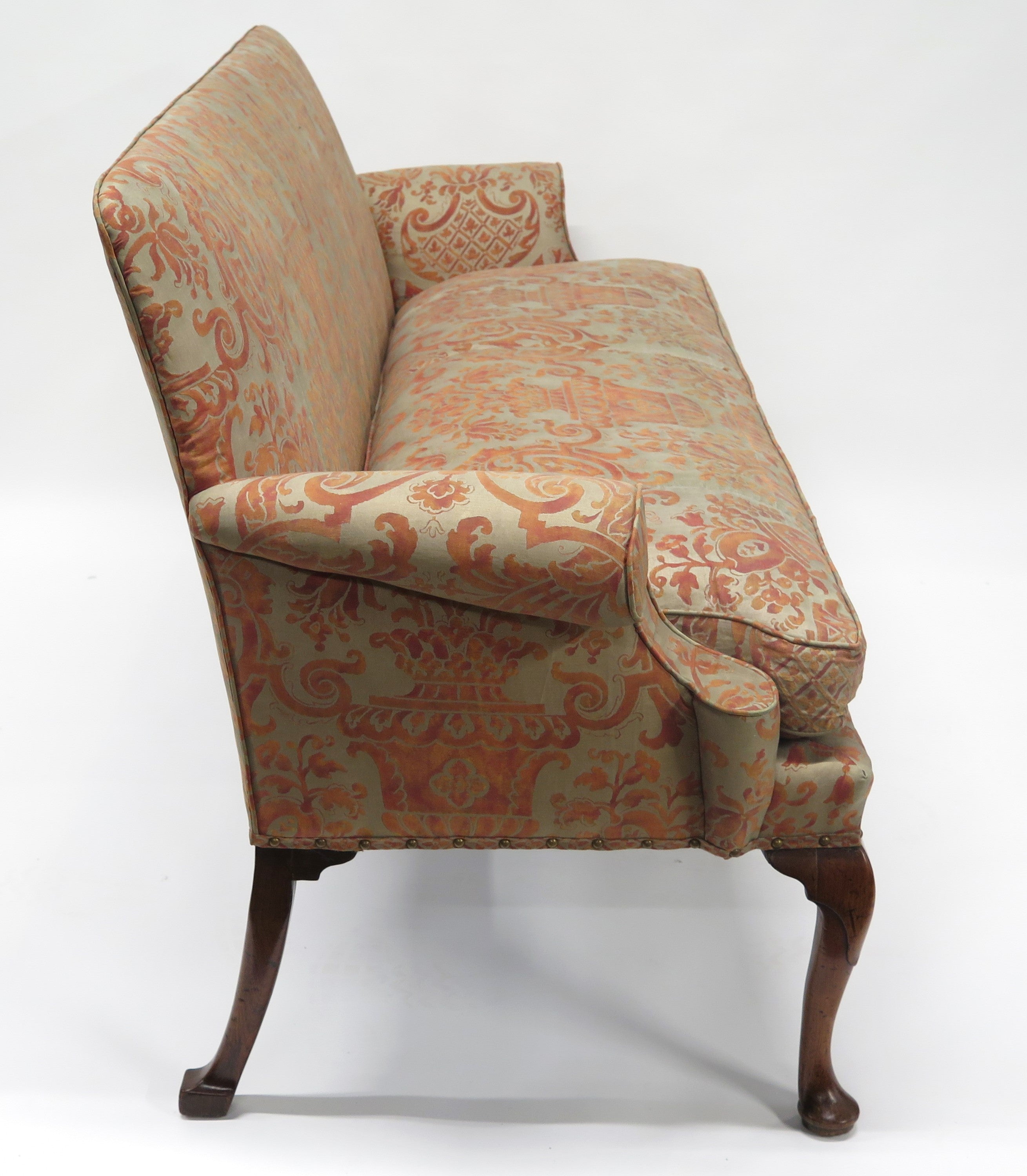 Period George II Settee Covered in Fortuny Carnavelet 5205