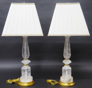 A Pair of Rock Crystal and giltwood Lamps