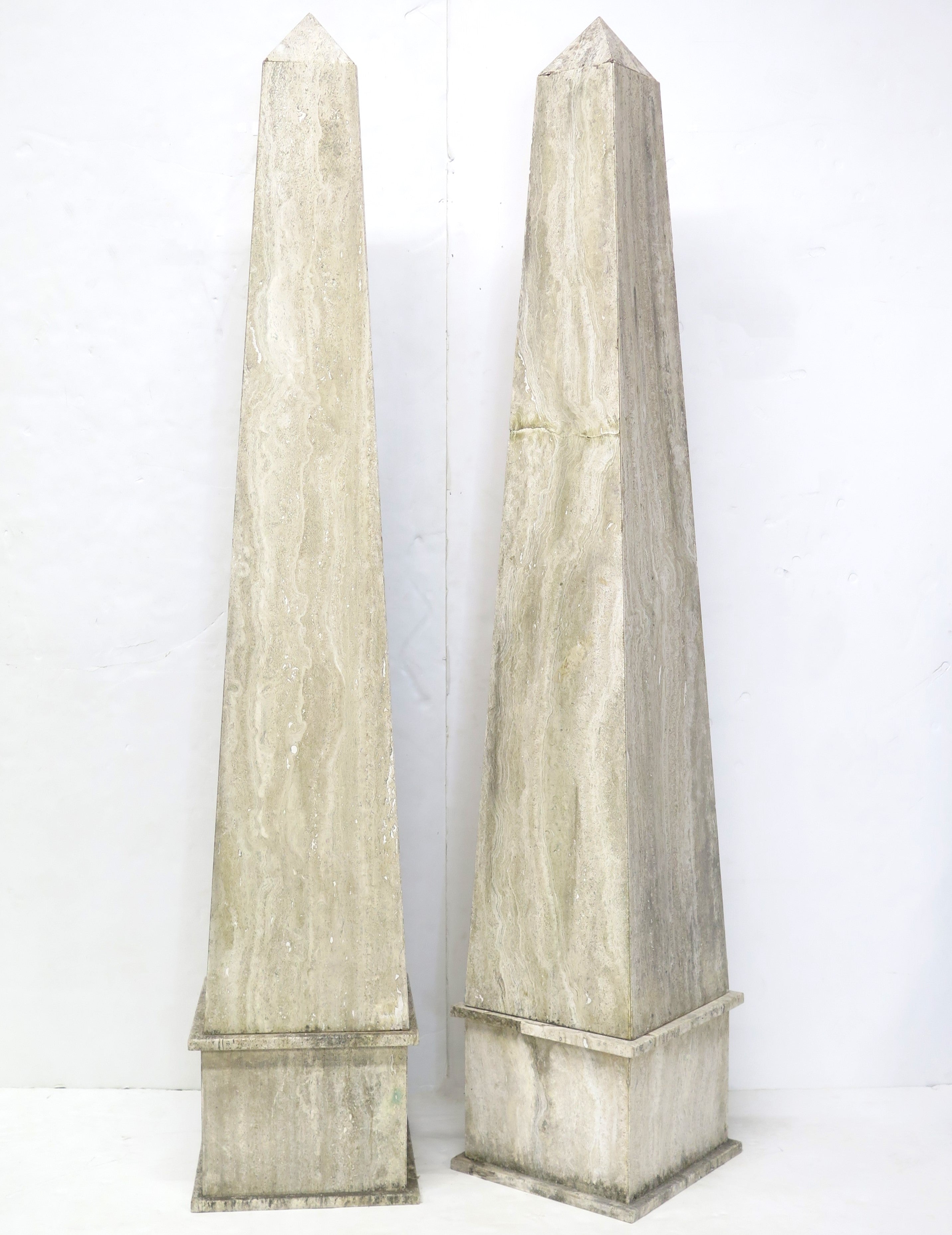 A Pair of Italian Travertine Obelisks