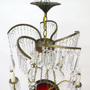 Russian Crystal and Cranberry Glass Hurricane Chandelier