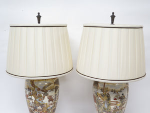 Pair of Satsuma Vases on later Bronze Bases as Lamps