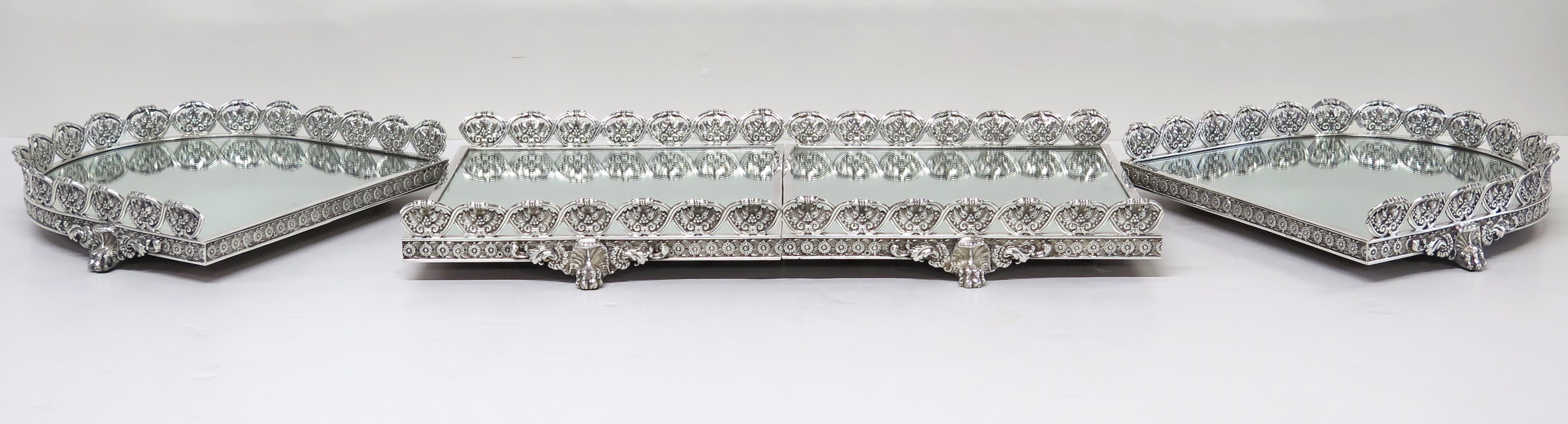 Monunental French Bronze Silver Plated Four Part Mirrored " Surout de Table "