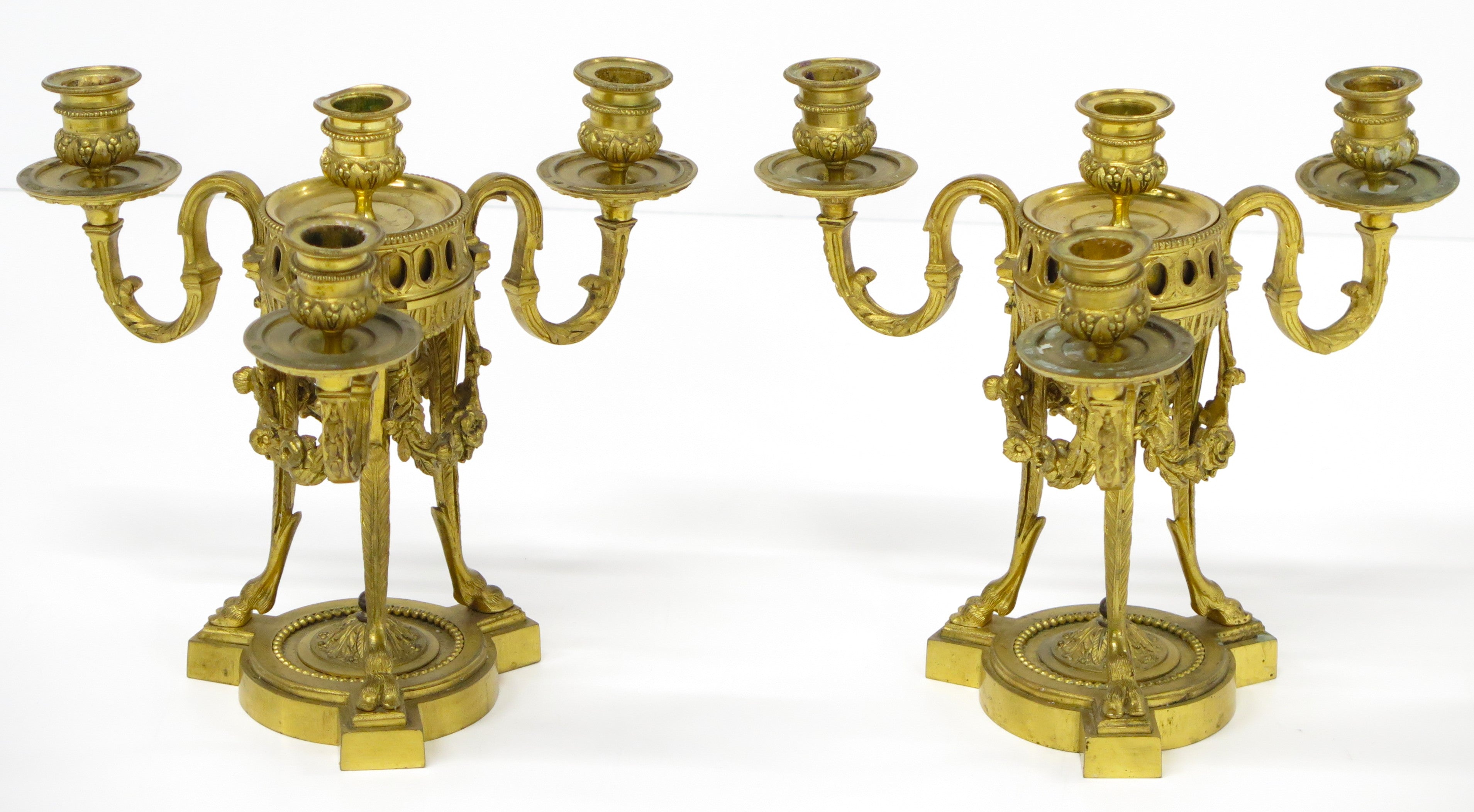 A Pair of Finely Cast and Chased Louis XVI Ormalu Four-Light Cassolette