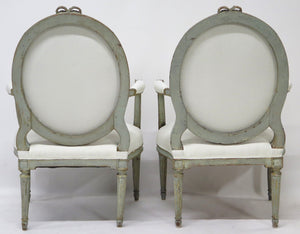 A Pair of 18th Century Paint and Parcel Gilt Italian Arm Chairs