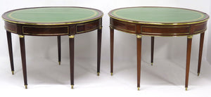 A Beatiful "Near" Pair of Louis XVI Style Mahogany and Brass Mounted Demilune Games Tables
