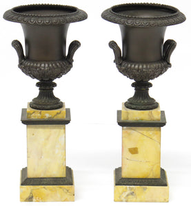 A Pair of French Restoration Patinated Bronze and Siena Marble Vases