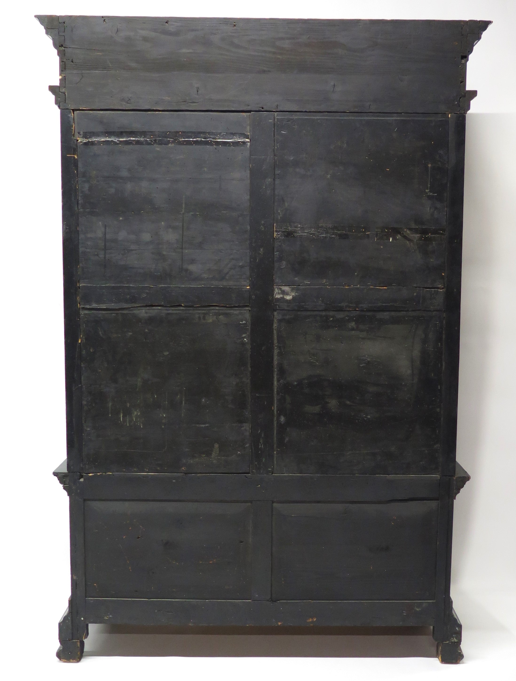 North Italian Ebonized Marquetry Inlaid Vitrine Cabinet Illuminated