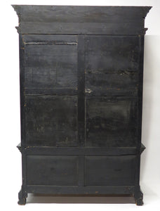 North Italian Ebonized Marquetry Inlaid Vitrine Cabinet Illuminated