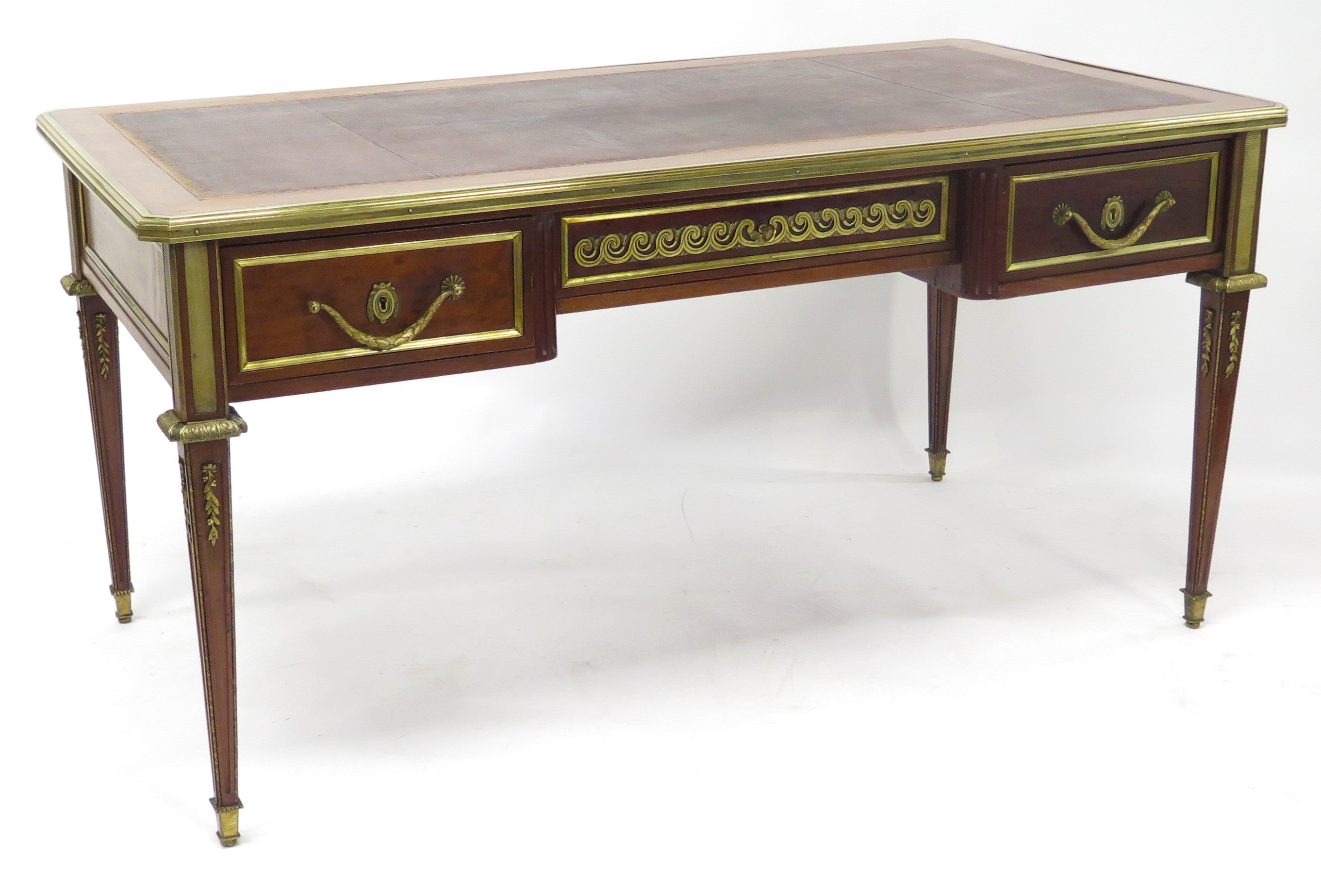 Late 19th Century Louis XVI Style Plum Pudding Mahogany Writing Desk