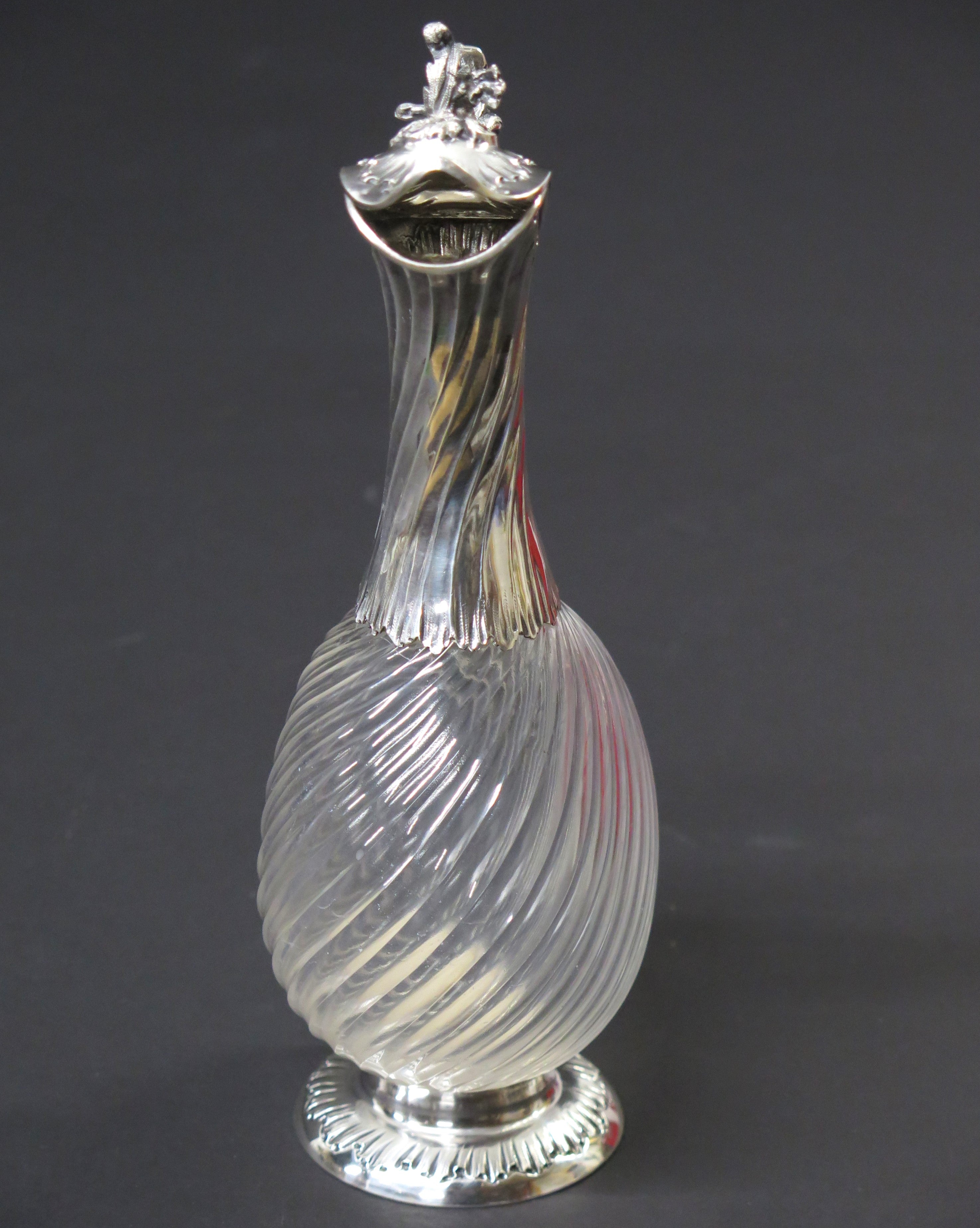 Antique French Sterling Silver Cut Crystal Claret Jug, Ewer