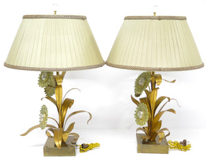 A Pair of Maison Jansen Gilt Metal and Bronze Lamps