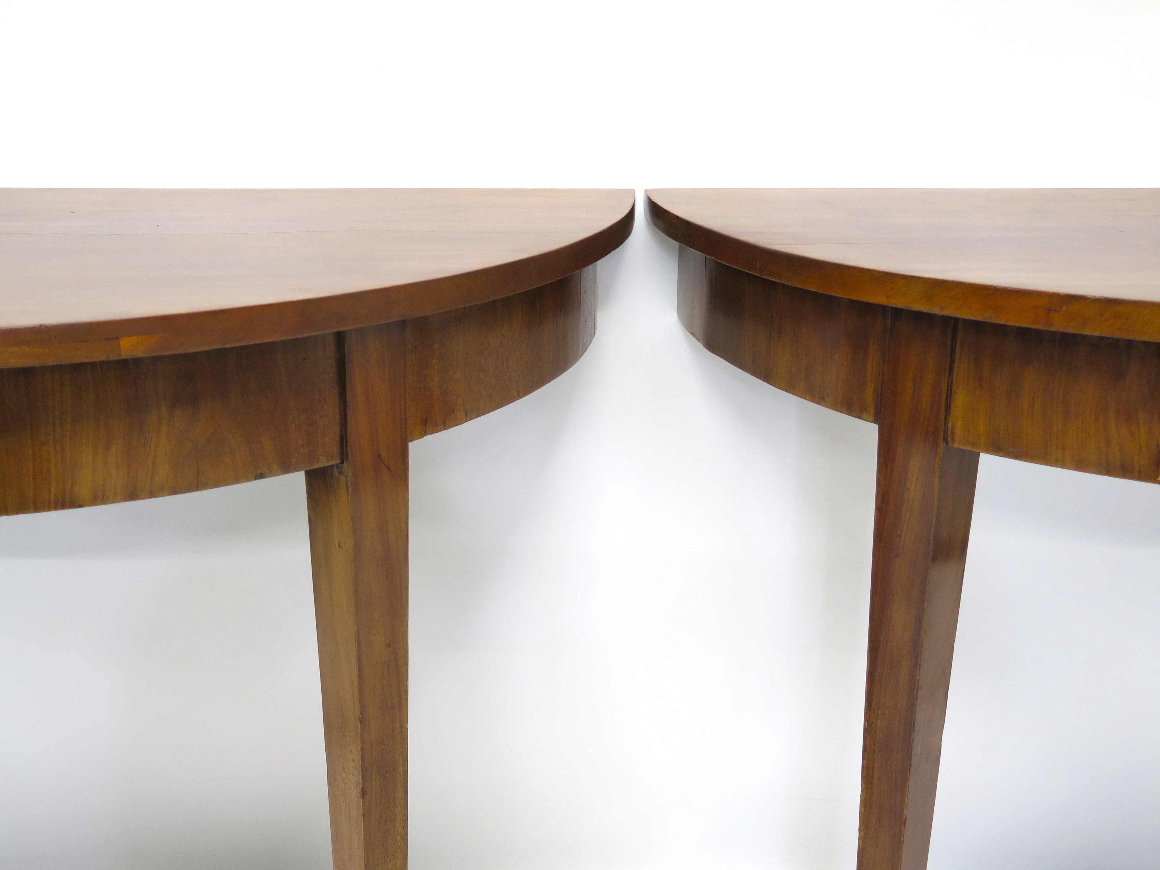 Pair of Walnut Directoire Demi-lune Console Tables