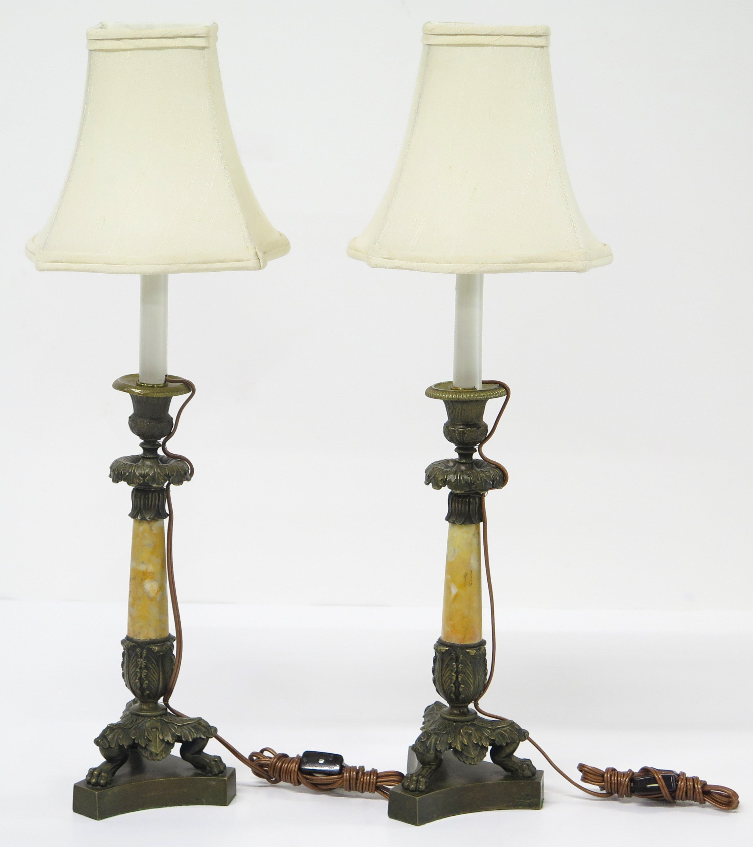 Pair of Charles X Patinated Bronze Lamps