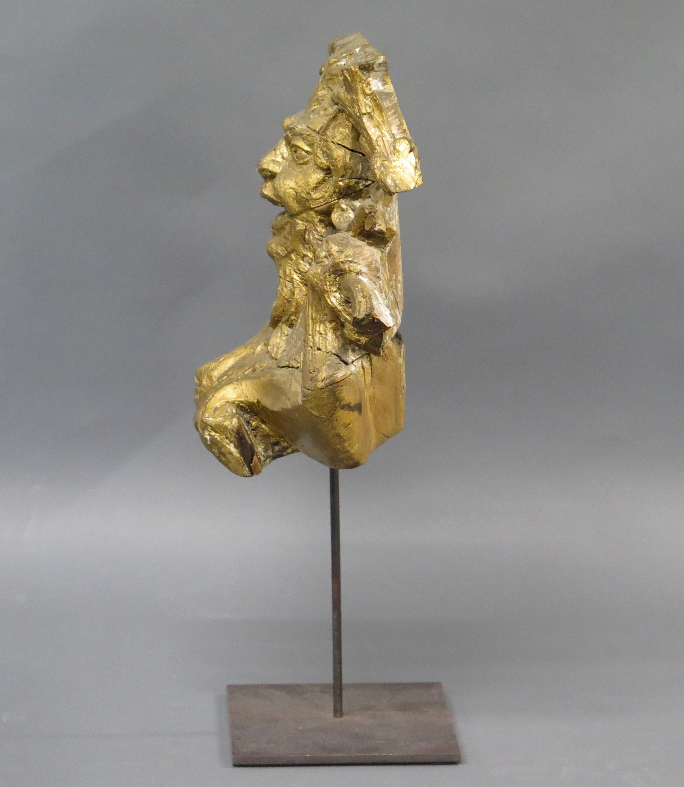 Hand Carved Gilt Wood Fragment on Stand