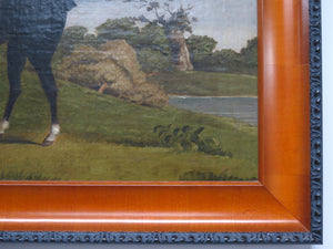 A Nicely Painted English School Oil on Canvas of a Black Horse in a Landscape