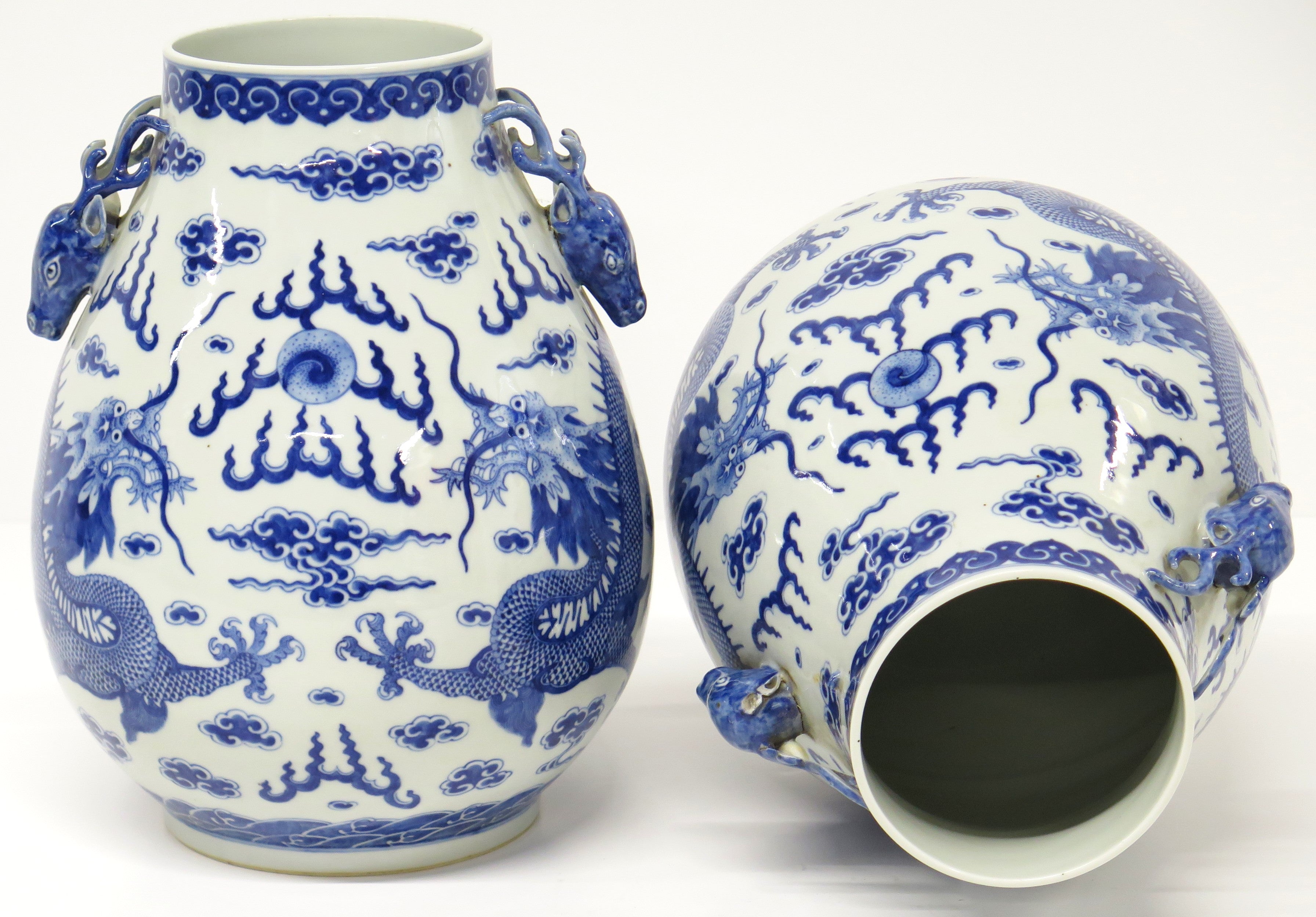 A Pair of Chinese Blue and White Gu form Vases
