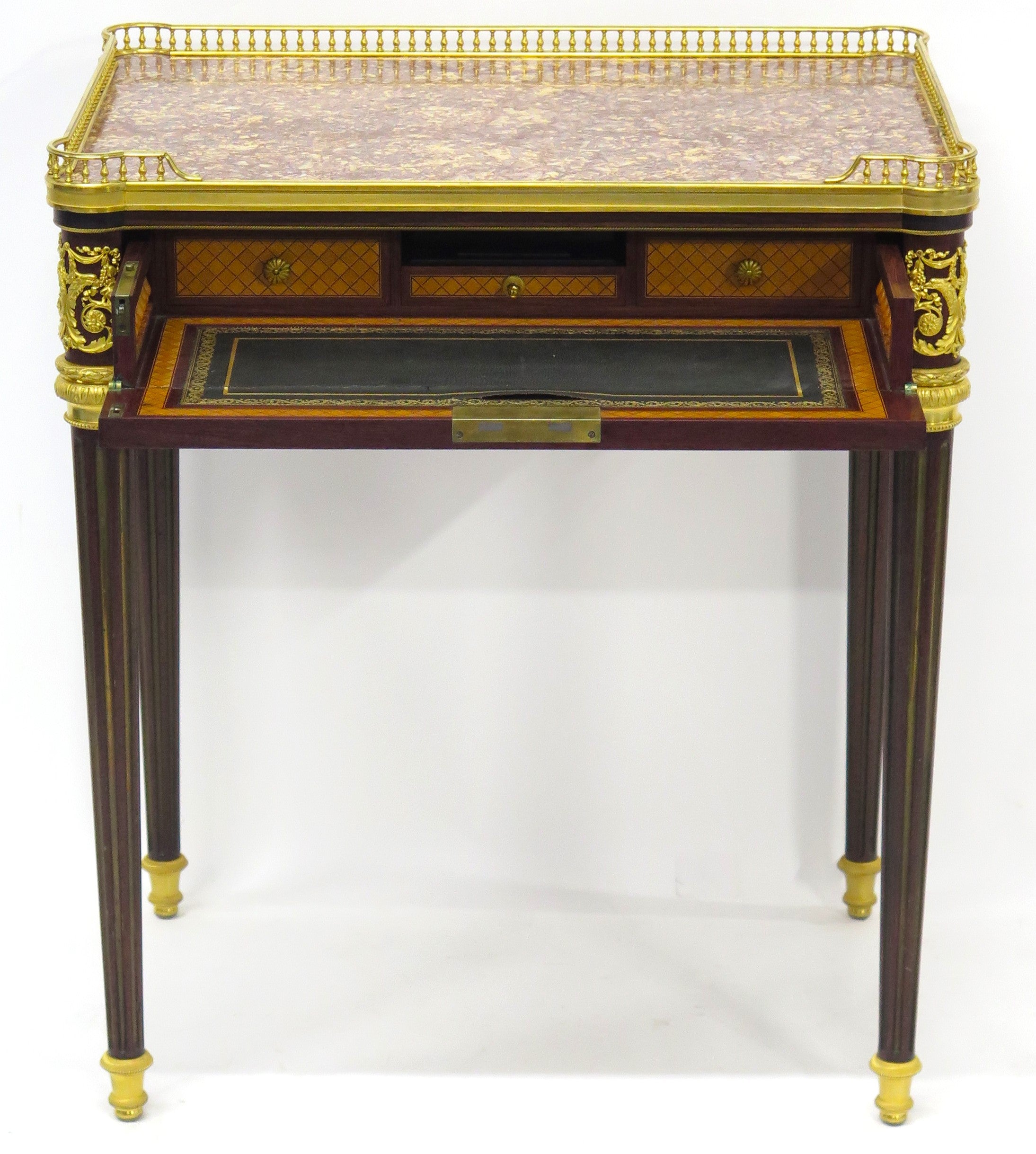 A Very Fine French 19th Century Ormolu-mounted Mahogany and kingwood Table à écrire ( Writing Table ) in the Louis XVI Style