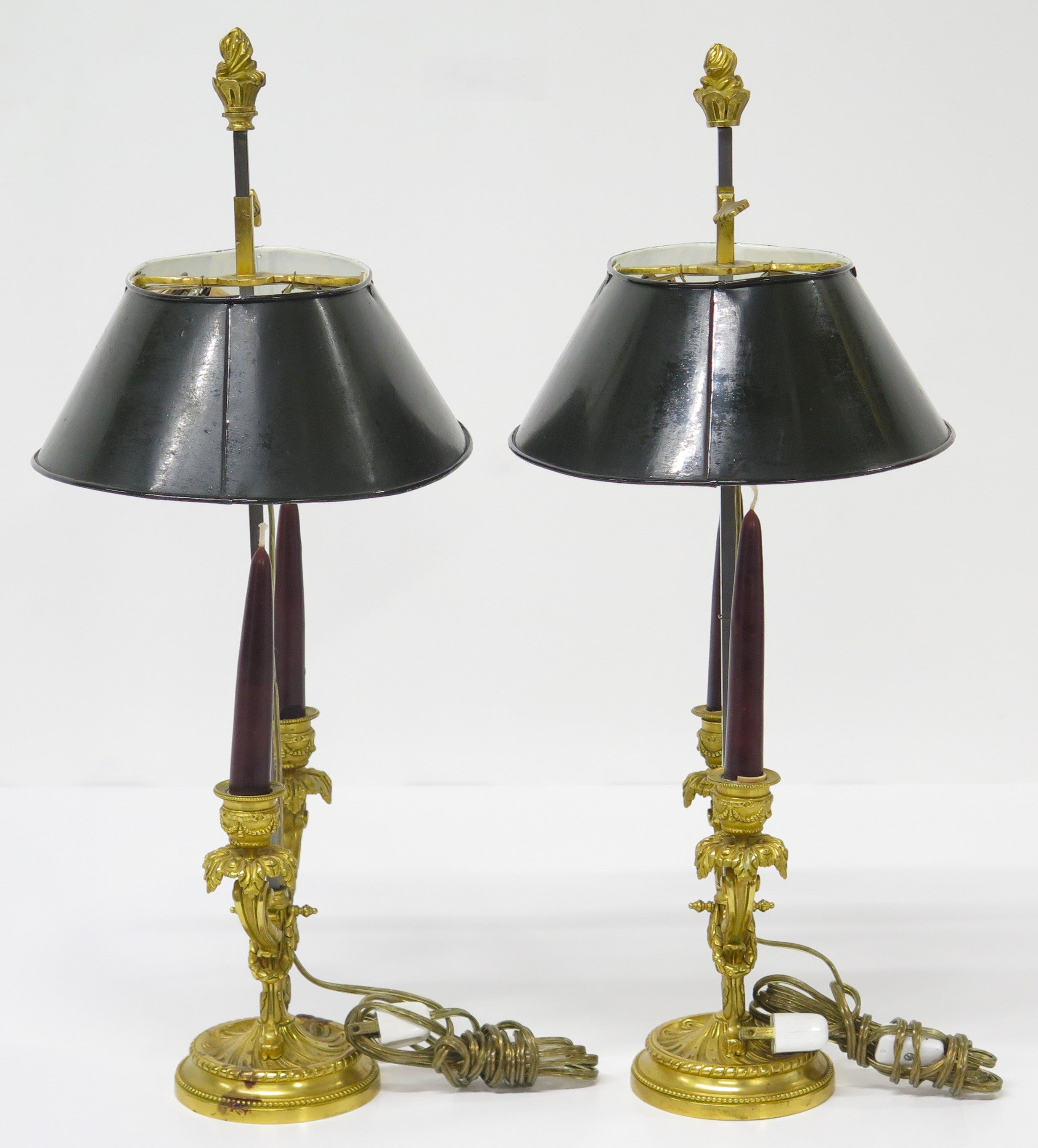 A Pair of Louis XV Style Ormolu Two-Light Bouillotte Lamps