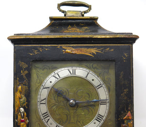 A Charming French Black Lacquer Chinoisorie Japanned Bracket Clock