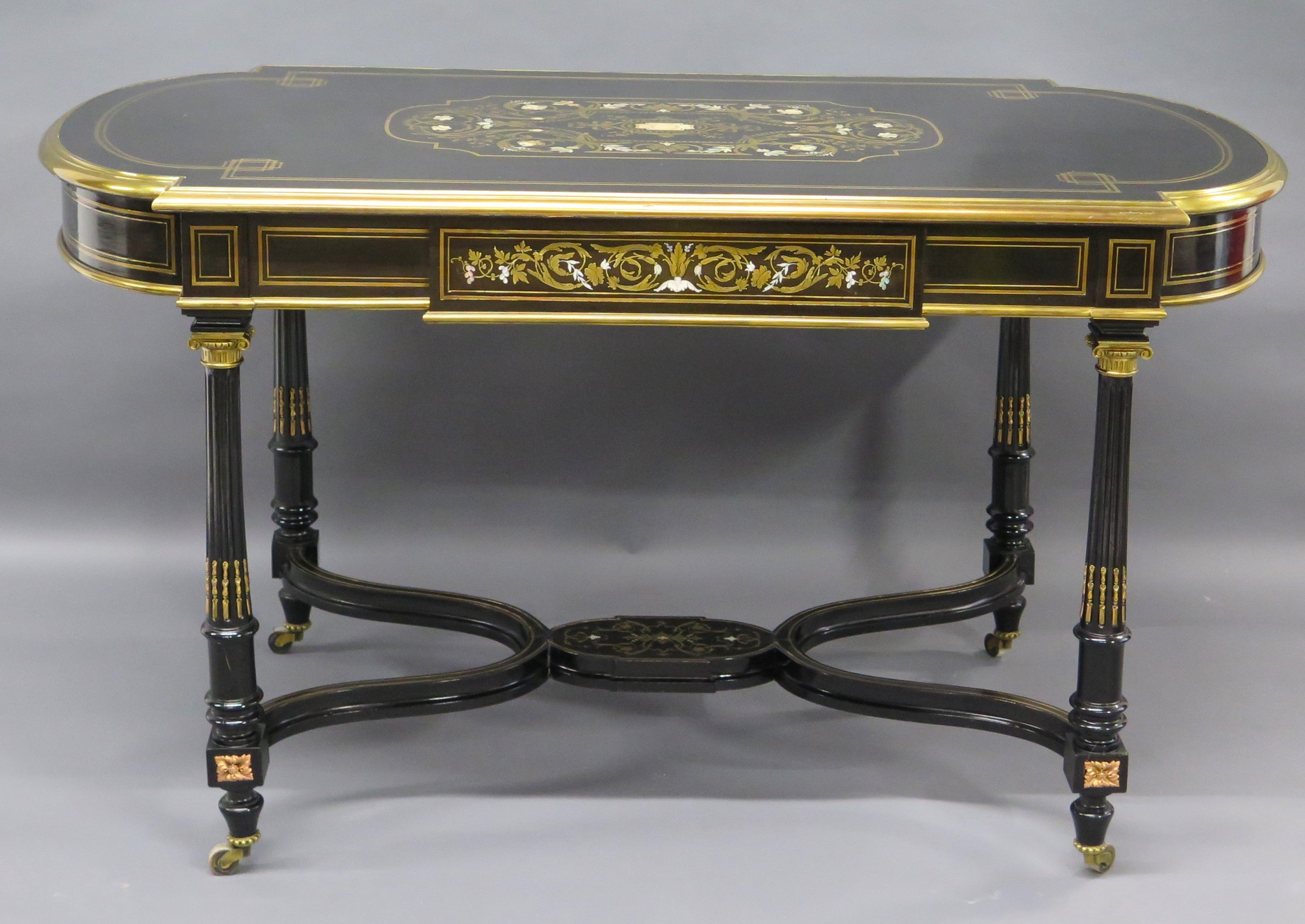 Napoleon III Center Table with Bone, Mother of Pearl, and Brass Inlay