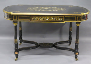 Napoleon III Center Table with Bone, Mother of Pearl, and Brass Inlay