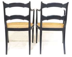 Pair of 19th Century English Black Painted Open Armchairs