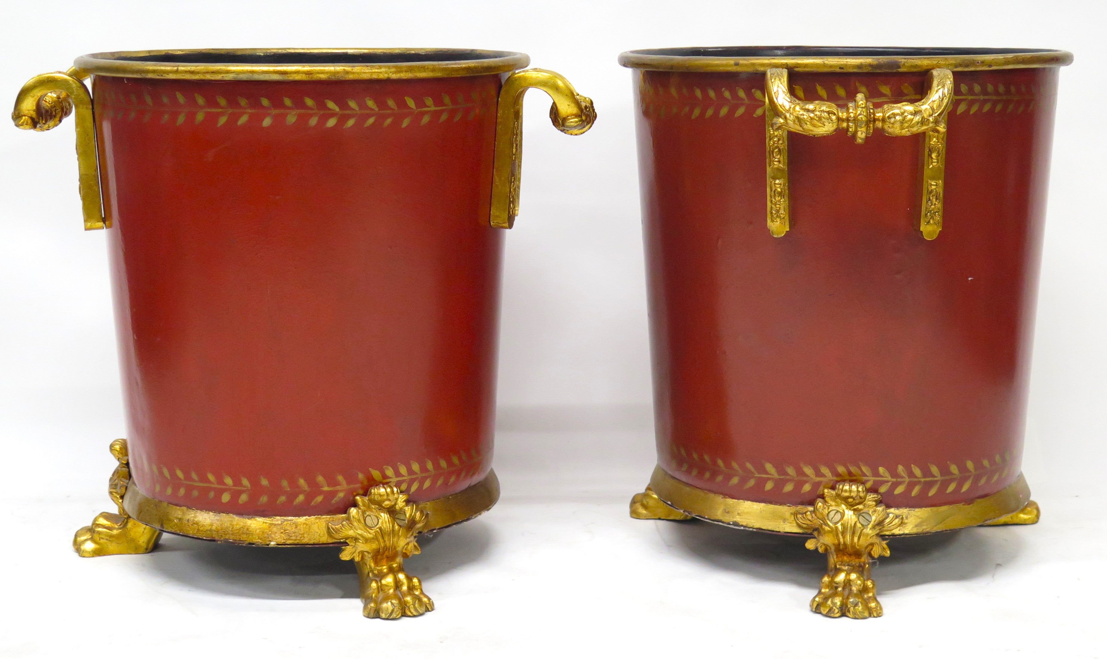 Pair of Large French Tole Red and Gilt Planters