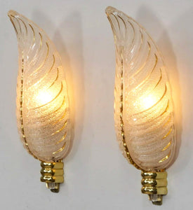 A Pair Signed Frosted Glass and Bronze Sconces by Ezan and Petitot