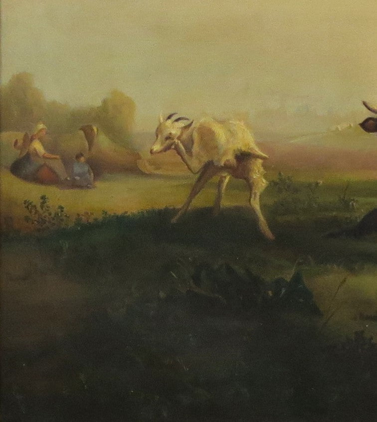 Large Oil on Canvas of a Landscape with Cows, Goats and a Dog. by Jacques Raymond Brascassat