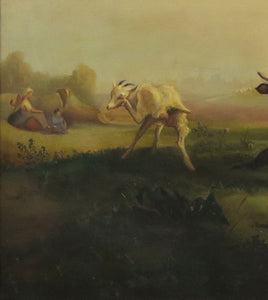 Large Oil on Canvas of a Landscape with Cows, Goats and a Dog. by Jacques Raymond Brascassat