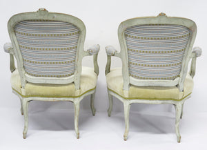 Pair of Carved and Painted Louis XV Fauteuils