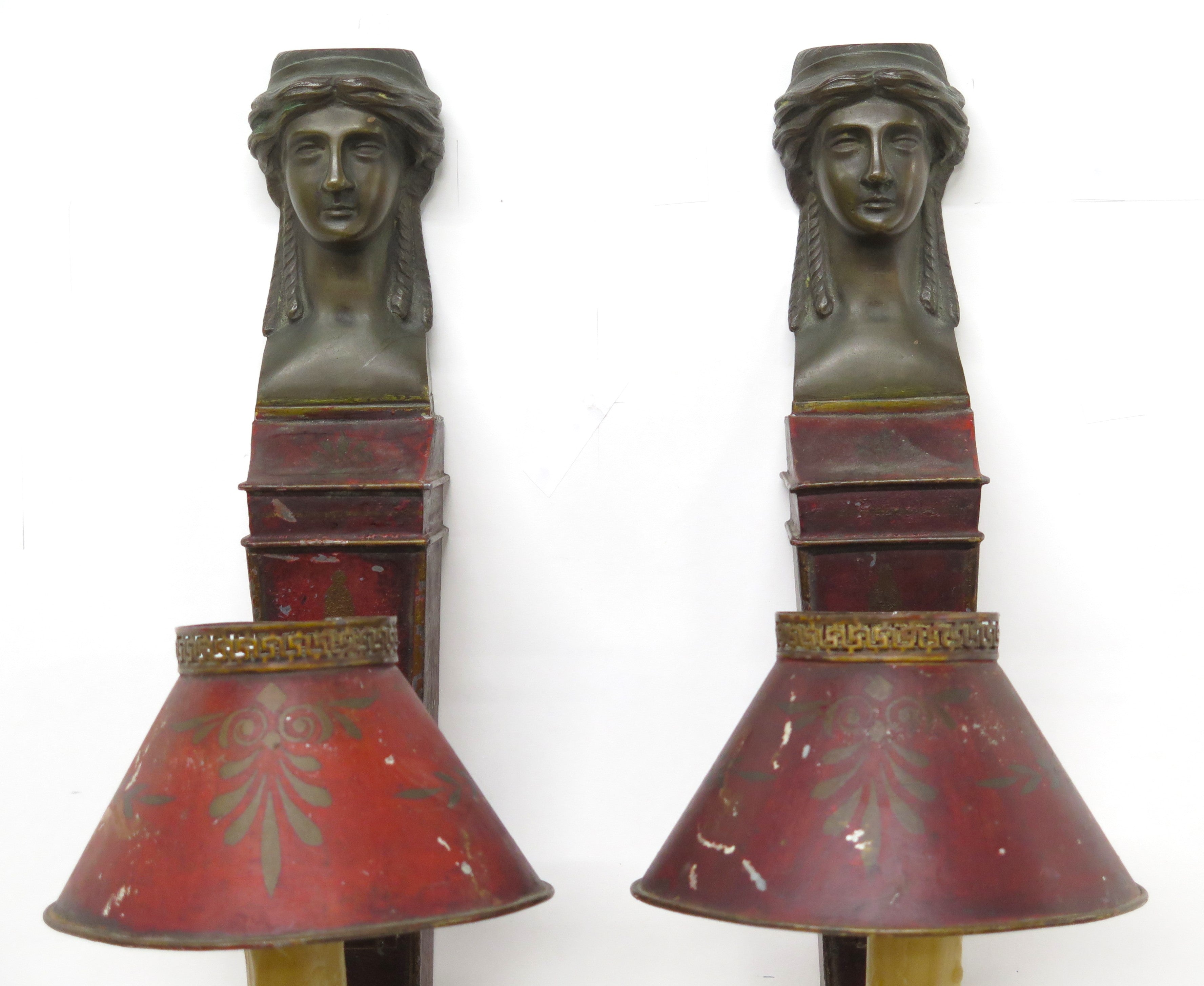 Pair of French Empire Tole Argand Wall Sconces