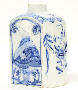 A Fine Pottery Painted Blue Pearlware Tea Canister with Profile of King George III