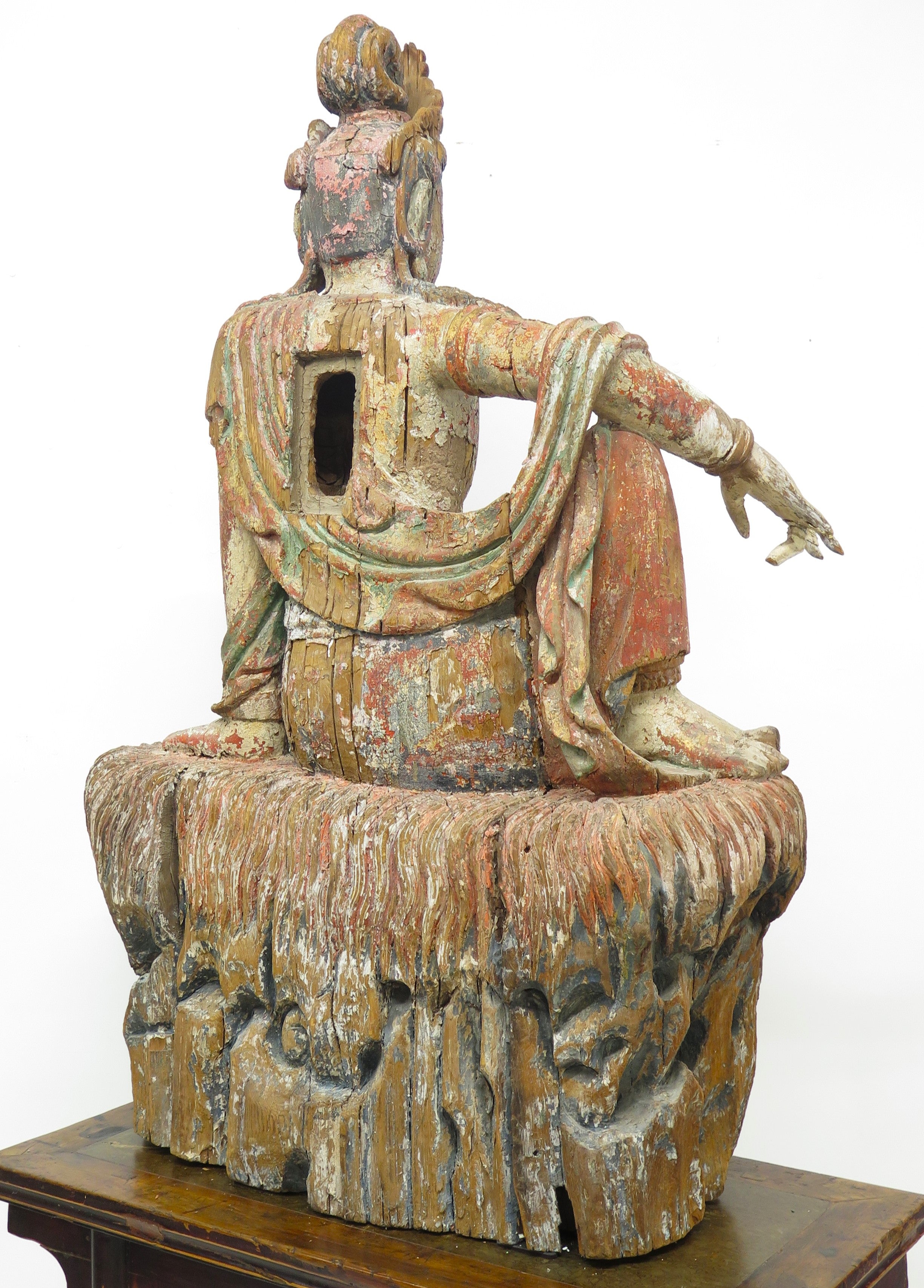 Large Carved Wood Chinese Water-Moon Guanyin